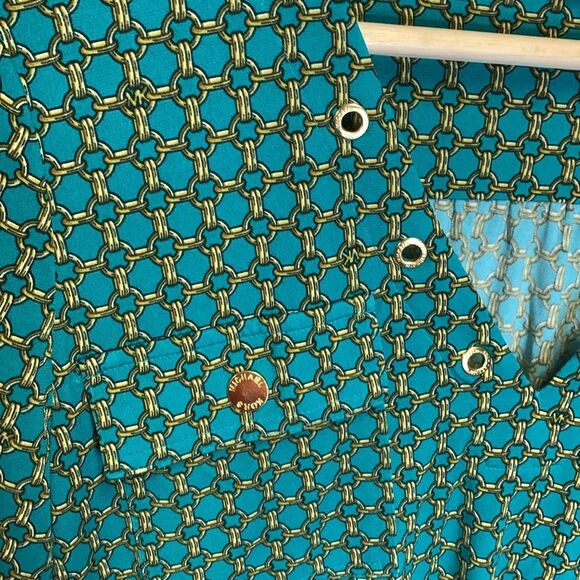 Michael Kors Jade Green Gold Chain Print Silky Knee Length Shift Dress Size S - Picture 4 of 11
